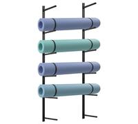 Retyion Soporte negro para esterilla de yoga, soporte de almacenamiento de pared de 6 estantes para rodillos de espuma, patinetas, tablas de esquí, 39.37 pulgadas de largo x 8.66 pulgadas de ancho x