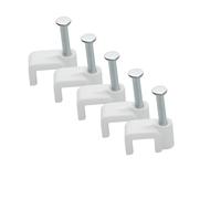REULIN Paquete de 100+ clips para cables planos para uso interior y exterior, clips para gestión de cables con clavos (Blanco, 5mm)