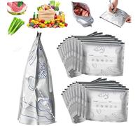 Reusable Aluminum Foil Sealable Bags , Resealable Vacuum Zipper with Label for Organized Food Storage ,Meat Preservation , Featuring Stand-Up Bottom . (20pcs,Large)