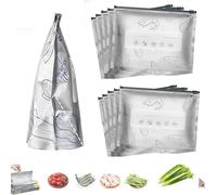 Reusable Aluminum Foil Sealable Storage Bags, Durable, Leakproof & Reusable, Stand Up Foil Sealable Bags with Label and Zip Lock, for Vegetable Fruit Meat (S*10,Zippers)