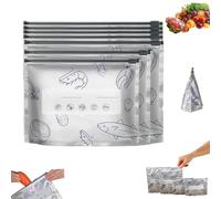 Reusable Aluminum Foil Sealable Storage Bags - Durable, Leakproof & Reusable, Vacuum Zipper Pouches for Food, Stand Up Foil Sealable Bags with Label and Zip Lock for Vegetable Fruit Meat (L,20pcs)