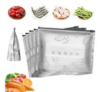 Reusable Aluminum Foil Sealable Storage Bags, Durable, Leakproof Reusable, Vacuum Zipper Pouches with Label and Zip Lock, Stand Up Foil Sealable Bags for Vegetable Fruit Meat (#50PCS,S)