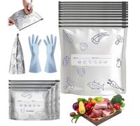 Reusable Aluminum Foil Sealable Storage Bags, Stand Up Foil Sealable Bags with Label and Zip Lock, Aluminium Foils Cooler Pouches, for Vegetable Fruit Meat and Snacks (L)