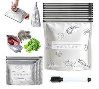 Reusable Aluminum Foil Sealable Storage Bags, Stand Up Foil Sealable Bags with Label and Zip Lock, Aluminum Foils Fresh-Keeping Bag, for Vegetable Fruit Meat Storage, Freezable (10pcs-L)