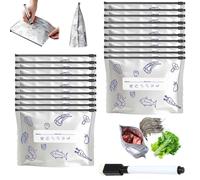 Reusable Aluminum Foil Sealable Storage Bags, Stand Up Foil Sealable Bags with Label and Zip Lock, Aluminum Foils Fresh-Keeping Bag, for Vegetable Fruit Meat Storage, Freezable (20pcs-M)