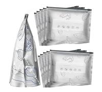 Reusable Aluminum Foil Sealable Storage Bags, Stand Up Foil Sealable Bags with Label and Zip Lock, Resealable Vacuum Zipper Pouches for Food, for Vegetable Fruit Meat Snacks (10PCS,Large)