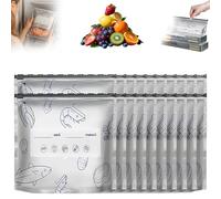 Reusable Aluminum Foil Sealable Storage Bags - Ziplock Bag with Vacuum Zipper Seal, Stand Up Design and Label for Freezer of Vegetables, Fruits, Meat (L,10Pcs)