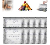 Reusable Aluminum Foil Sealable Storage Bags - Ziplock Bag with Vacuum Zipper Seal, Stand Up Design and Label for Freezer of Vegetables, Fruits, Meat (S,10Pcs)