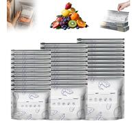 Reusable Aluminum Foil Sealable Storage Bags - Ziplock Bag with Vacuum Zipper Seal, Stand Up Design and Label for Freezer of Vegetables, Fruits, Meat (Mixed,10Pcs)