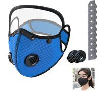 Reusable Carbon Filter Dust Mask with Eye Protection, Respirator Mask with Filters, Safety Goggles, 10 Replaceable Filters, Adjustable Face Mask for Mowing Sanding Painting Woodworking (Dark Blue)