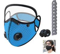 Reusable Carbon Filter Dust Mask with Eye Protection, Respirator Mask with Filters, Safety Goggles, 10 Replaceable Filters, Adjustable Face Mask for Mowing Sanding Painting Woodworking (Light Blue)