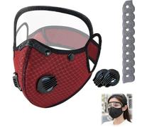 Reusable Carbon Filter Dust Mask with Eye Protection, Respirator Mask with Filters, Safety Goggles, 10 Replaceable Filters, Adjustable Face Mask for Mowing Sanding Painting Woodworking (Burgundy)