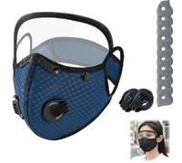 Reusable Carbon Filter Dust Mask with Eye Protection, Respirator Mask with Filters, Safety Goggles, 10 Replaceable Filters, Adjustable Face Mask for Mowing Sanding Painting Woodworking (Navy Blue)