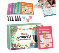Reusable Grooved Drawing And Writing Practice Copybook - Magic Tracing Book Set With Pen Grips | Early Learning Handwriting Workbook For Preschool, Kindergarten, And Homeschooling Kids