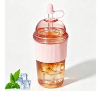 Reusable Iced Coffee Cups with Lids and Straws 17oz Bobas Cup Straw, Iced Coffee Cup Reusable, with Silicone Sleeve, Dome Top,Ribbed Grip,Home Office Commute (#2)