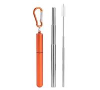 Reusable Metal Straws, Stainless Steel Drinking Straw Portable Pocket Travel Retractable Cleaning Brushes Included Orange