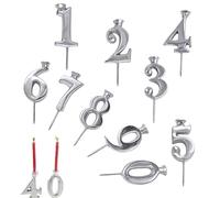 Reusable Number Birthday Candle Ĥolder Set, Silver Cake Decorating Topper Adjustable Candle Holder, Party Cake Accessories For Birthdays, Dûrable Metal, 1 Šet
