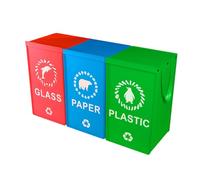 Reusable Recycling Bags With Handle - Waterproof Sorting Woven Basket | 3 Pieces Heavy Duty Bin For Cans Home Kitchen Office Lawn Indoor, Waste Separator Organizers Trash Container Large Capacity Set