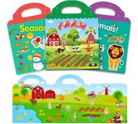 Reusable Sticker Book for Kids 3 Sets Educational Learning Toys Travel Stickers Activity Books for Toddler Age 3+ Birthday Gifts - Farm Se