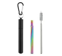 Reusable Telescopic Straw Set - Portable Stainless Steel Drinking Straws with Case | 304 Steel Material, Cleaning Brush, Carabiner Clip, Cruise Ship Accessories for School Picnic Travel