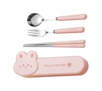 Reusable Travel Cutlery - 304 Steel And PP 19.6cm, Portable Utensil Set, Pink | Case Included, Steel Tableware Kit, Lunch Box Accessories For Outdoor, Camping, School, Picnic, Airplane, Daily Meals