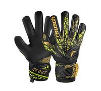 Reusch Attrakt Infinity Finger Support - Guantes de Portero para Adultos para césped Artificial, Color Negro, Dorado y Amarillo, 9