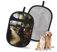Reutilizable: el tren corre en una taberna medieval, guante de depilación de mascotas, elegante guante electrostático de impresión completa para pelo de perro y gato, herramienta de aseo suave y