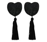 Reutilizable flor de silicona pasties sujetador sexy de pétalos de mama con borla - Negro - talla única