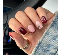 Reutilizable Press On Nails French Burgundys Art Comfort For Office Event Professional Women Press On Nail