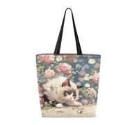Reutilizables Bolsa De Playa Gato Jugando Bolsos De Hombro Durable Tote Bag Para Trabajo Diario, Enfermería, Compras, 40X50X15Cm