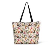 Reutilizables Bolsa De Playa Pollos De Granja De Campo Tela Bolsos Bandolera Durable Bolso Totebag Para Enfermería, Compras, Trabajo Diario, 40X50X15Cm