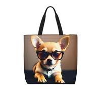 Reutilizables Bolsas De Algodón Gafas De Perro Chihuahua 1 Impresión Bolso De Mano Para Mujer Durable Bolsa De Compra Canva Para El Trabajo, Viajes, Compras, 40X50X15Cm