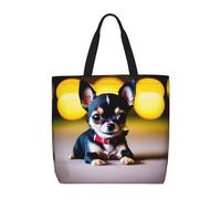 Reutilizables Bolso De Mano Estampado De Perro Chihuahua Bolsa De Tela Plegable Bolsas De Algodón Para El Trabajo, Viajes, Compras, 40X50X15Cm