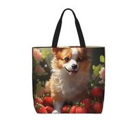 Reutilizables Tote Bag Fresa Y Lindo Corgi Bolsas De La Compra Plegable Bolsas De Supermercado Para El Trabajo, Viajes, Trabajo Diario, 40X50X15Cm