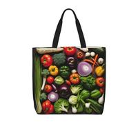 Reutilizables Tote Bag Introducción De Diversas Verduras Impresas Bolso De Lona Para Mujer Durable Bolsa Tela Tote Bag Para Enfermería, Viajes, Trabajo Diario, 40X50X15Cm