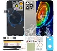 ReuWeu Cubierta de pantalla trasera de repuesto compatible con iPhone 15 Pro Max todos los operadores de 6.7 pulgadas + placa preinstalada + cable flexible de bobina de carga inalámbrica + micrófono +