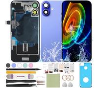 ReuWeu Cubierta de pantalla trasera de repuesto compatible con iPhone 16 Plus todos los operadores de 6.7 pulgadas + placa preinstalada + cable flexible de bobina de carga inalámbrica + micrófono +