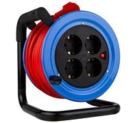 REV 0011043812 - Carrete de cable para interiores, 4 enchufes con protección de contacto, 15 m, color azul