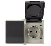 REV AquaBase - Interruptor combinado con enchufe de 2 polos, interruptor de luz A/W de 1 pin, protección IP54, color gris