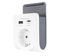 REV Cargador USB - Adaptador de Enchufe con práctica Bandeja para Smartphone, Incluye USB (Tipo A y C), Enchufe de 230 V, Color Blanco