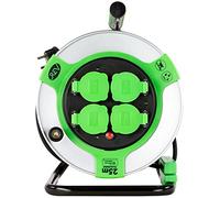 Rev Carrete de Cable EX, 25 m, H05RR, IP44, 3000 W, con Contacto abrasivo, Rollo de Cable para Exteriores, 4 enchufes, Color Verde