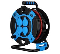 REV Carrete de cable para exteriores (40 m, con protección de cable, 4 enchufes de protección de contacto, IP44), color negro