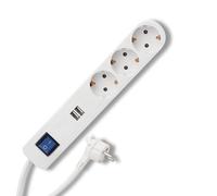 Rev Ice - Regleta con USB (3 enchufes, Enchufe USB, 2 Puertos USB, Cargador, 1,4 m, máx. 3680 W), Color Blanco