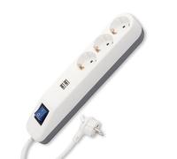 Rev Ice - Regleta con USB (3 enchufes, Enchufe USB, 2 Puertos USB, Cargador, 1,4 m, máx. 3680 W), Color Blanco