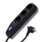 REV Ice - Regleta de enchufes (3 enchufes, 3 enchufes, 1,4 m, máx. 3500 W), Color Negro