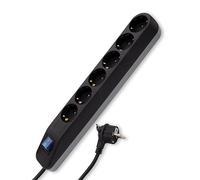 REV Regleta Ice - Regleta múltiple con Interruptor (6 enchufes, Cable de 1,4 m, 3680 W), Color Negro