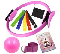 Revalinx - Círculo Pilates con Pelota y Bandas - Kit Yoga Fitness Completo para Muslos, Abdos, Piernas - Anillo de Tonificación Ligero y Portátil - Accesorio Pilates & Yoga en Casa (Rosa)