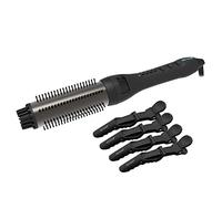 REVAMP Progloss Perfect Finish Curl & Waves Brush + clips de seccionamiento del cabello, cepillo de pelo rizado con calefacción para peinados rizados, ondulador único y voluminizador, infundido con queratina, coco y aceite de argán, color negro
