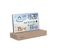 Thomson Despertador meteorológico Temp y humedad Doble alarma USB-C Sonda inalámbrica Madera clara