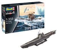 Revell 12 Tipo Maqueta Submarino alemán Type VII C/41, Kit Modello Escala 1:350 (5154) (05154), Color incoloro, 19,2 cm de Largo